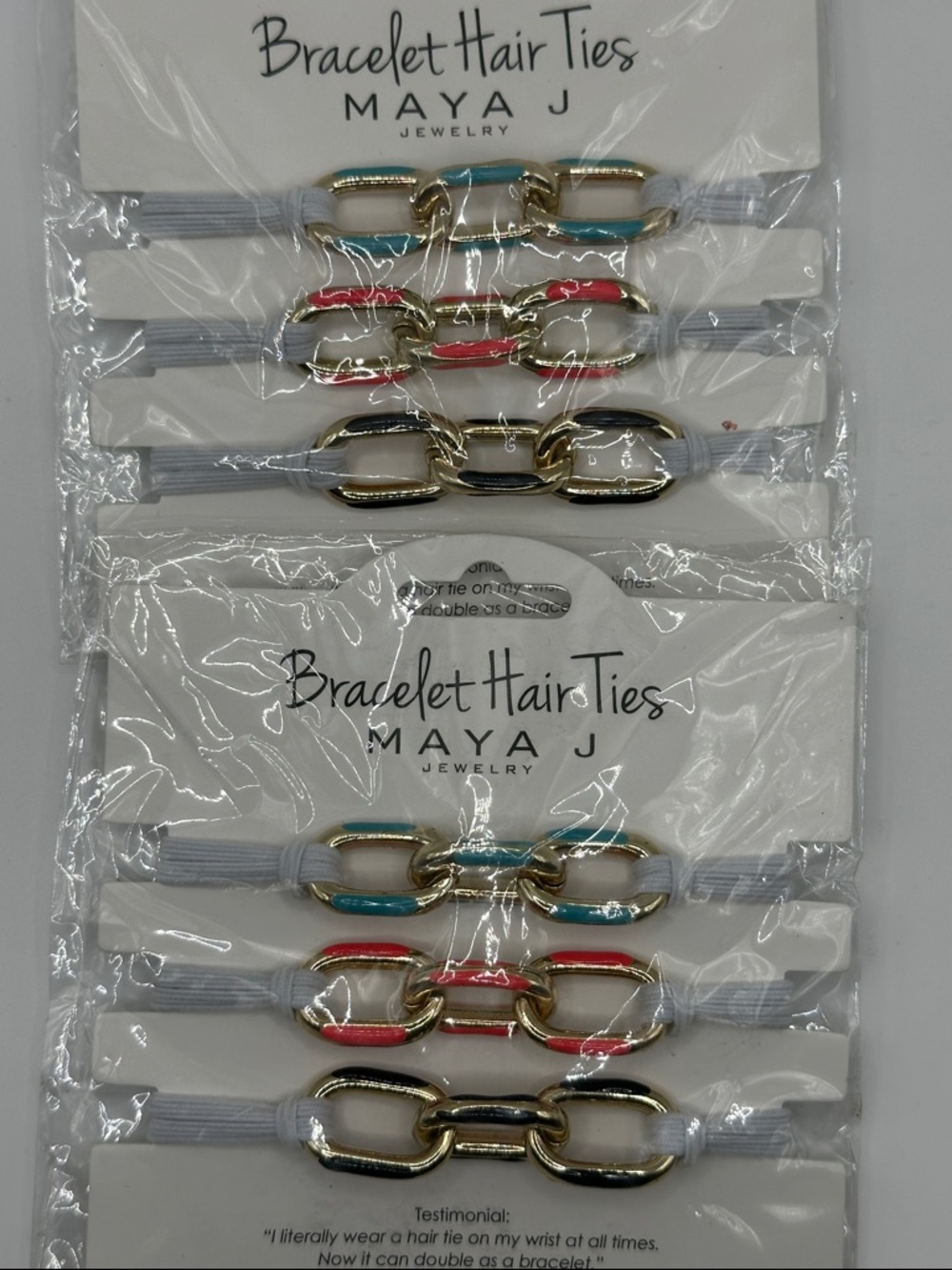 Maya J Bracelet Hair Ties - White with Gold & Turquoise/coral Accents - 6 total